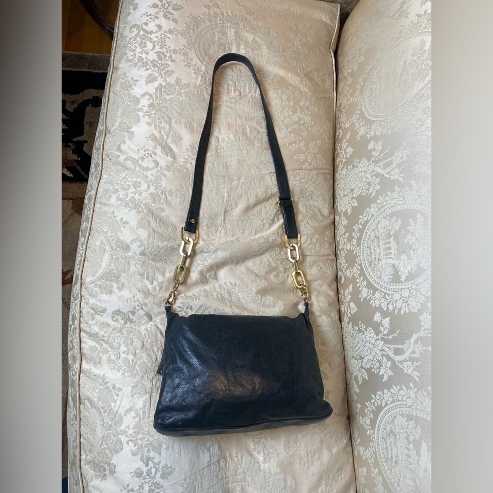 Tory Burch Black Leather Fold-Over Crossbody Bag with Gold Logo & Accents - Picture 4 of 14